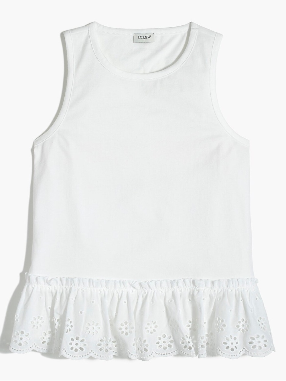 J. Crew White Sleeveless Eyelet-Hem Tank Top